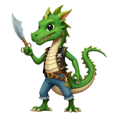 friendly anthropomorphised dragon in a band t-shirt and jeans with a pirate eye-patch walking upright, relaxed pose sticker