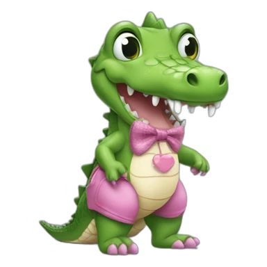 i need a crocodile emoji but this crocodile must be pink. he has a baby pacifier in his mouth and a bow on his head. he also holds a teddy bear in his paws sticker