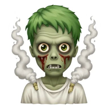 зомби который стоит лицом ко мне. прическа шторы, карие зеленые глаза, с дымом изо рта. типо swag sticker