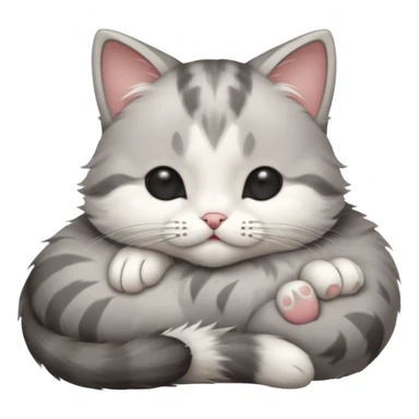 grey and white small cat with its eyes closed lying down with its head resting own paw sticker