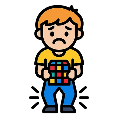 A boy solving a Rubik's cube 21x21 but he can't solve it because he need to pee sticker