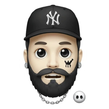 Hazme un zombie con barba en la barbilla el emoji que esté en blanco y negro osea la foto que tenga aretes pequeños una gorra volteada de los new York yankee y una cadena de diamantes que diga W sin barba sticker