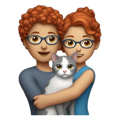 a girl with red curly hair and blue glasses with a white and gray cat in her arms sticker