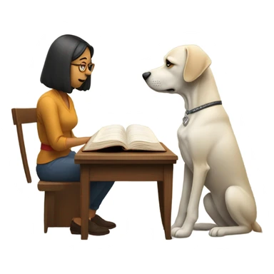 Dog reading a book but woman blocking the words sticker