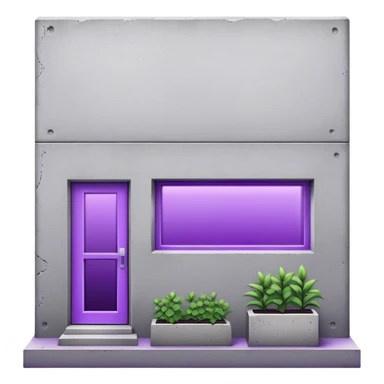 Minimalist gray concrete panel building, slight ghetto vibe, one window with bright purple ultraviolet light for growing plants, simple rectangular shape, stark and bare sticker