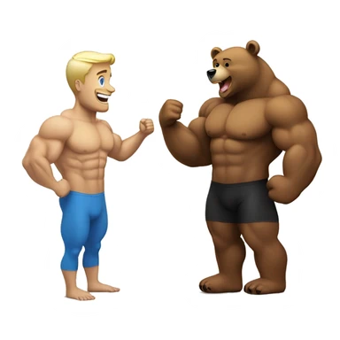A happy bear talking with  bodybuilding blond man sticker