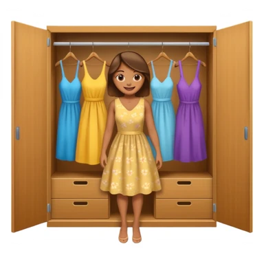 open wardrobe with woman dress hanging inside sticker