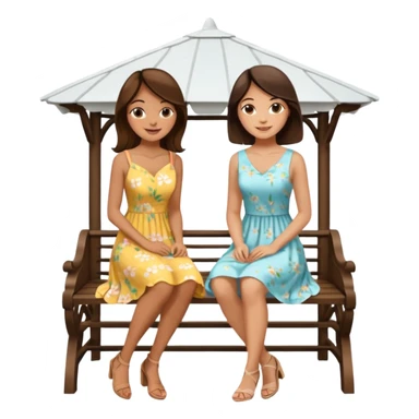 Two brunette women sitting on a white gazebo sticker