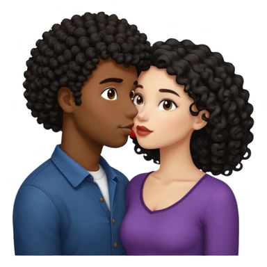 Black guy with curly hair and white girl with black hair, kissing sticker