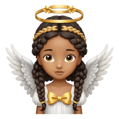 black Cute Girl with Angel Wings and one golden bow in braided hair sticker
