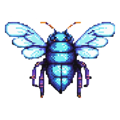 cyber bee with neon accents pixel art sticker