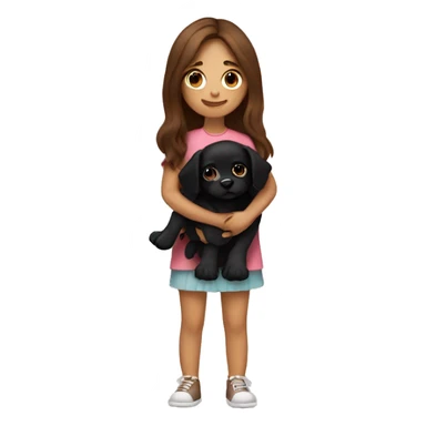 long brown hair girl cuddling a cute black dog sticker