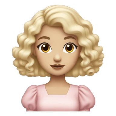 Blonde, pale girl with bangs and long, curly hair and a pastel pink puff sleeve dress sticker