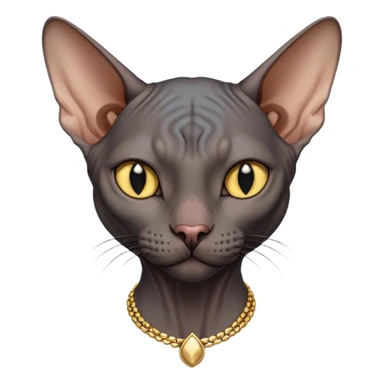 black sphynx cat with gold necklace on sticker
