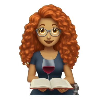 woman with long curly red hair reading a book with a glass of wine in a park sticker