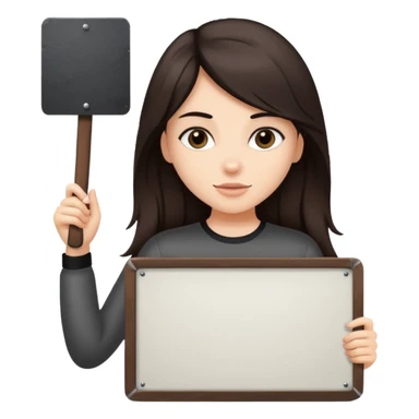 Fair skin long dark brown hair Rock n roll girl holding a large blank sign sticker