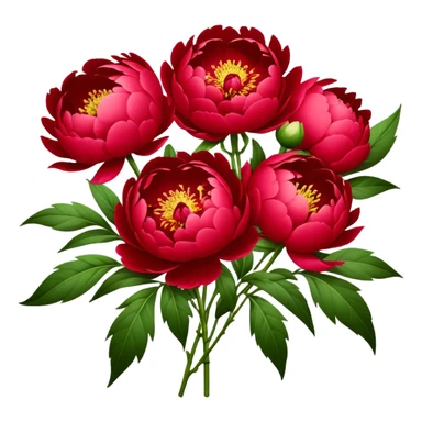 big bouquet Red Peony, luxuriant, stem, leaf sticker
