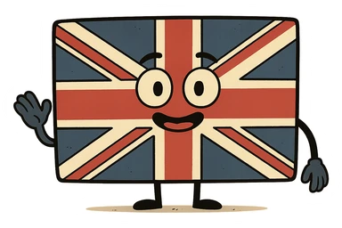 flag of the United Kingdom, rectangular, blue background with red and white crosses, flat and simple design sticker