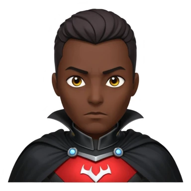 dark sci-fi villain portrait, head and shoulders only, black armor, cape collar, intense eyes, dramatic lighting, 3D cartoon, mobile game icon, clean background, no text
 sticker