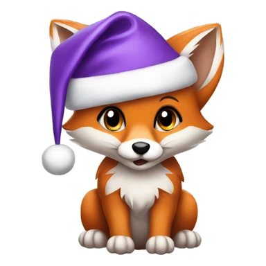 Baby Fox wearing purple Santa hat sticker