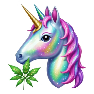 Glitter unicorn eats  Weed leaf sticker