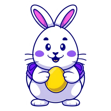 Easter bunny with gold grillz in its mouth, holding a purple easter egg sticker