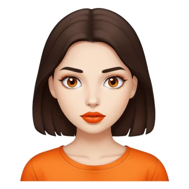 a White beautiful girl white natural lipstick and dark brown hair, and orange shirt sticker