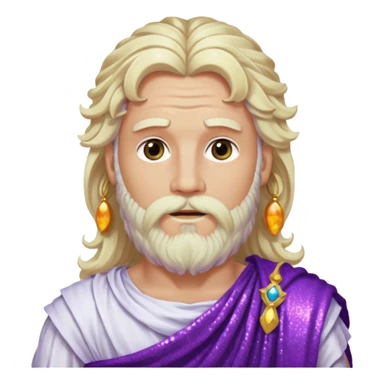 Jupiter, God of Sky from Roman Deities with long white blonde wavy hair and beard, purple sequin toga sticker