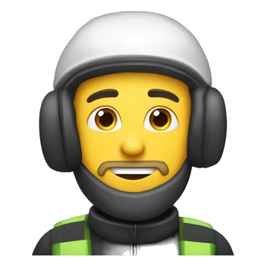 Caucasian man wearing safety ski mask, helmet safety and earplug sticker