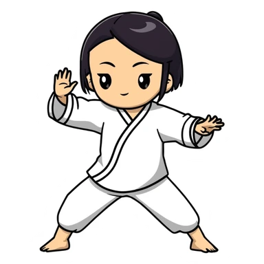 lightskin young girl with black straight hair and dark eyes, doing taichi, calm expression sticker