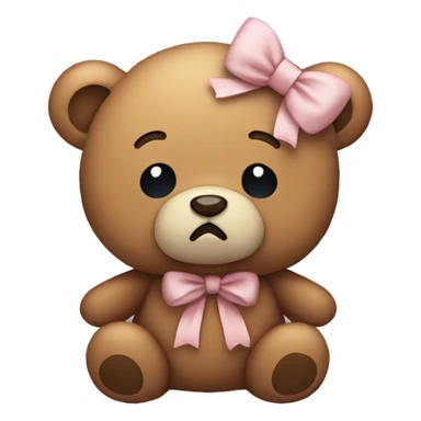 sad, crying, cute teddy bear plushie, wearing a bow sticker