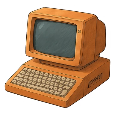 orange computer, ghibli style sticker