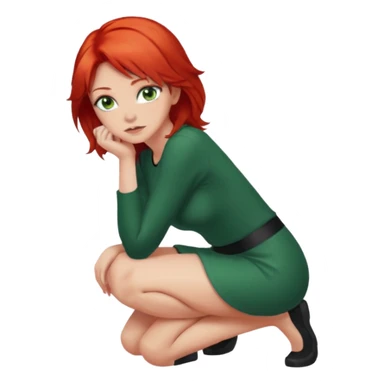 Woman with green eyes and red hair kneeled down  sticker