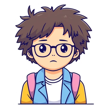Girl with glasses with messy hair, making a cranky face, refusing to wash her hair sticker