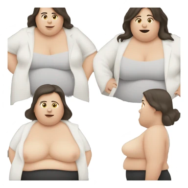 Fat white skinned brunette woman with large belly sticker