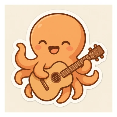 happy octopus with multiple arms playing guitar sticker