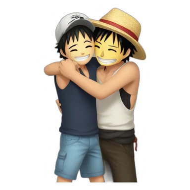 Ussoup and luffy hugging each other sticker