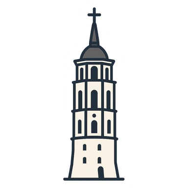 Vilniaus katedros bokštas, simplified, Discord role icon, clear lines, no text, contemporary design sticker