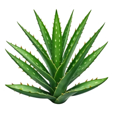 thick long aloe vera leaf deep green with light spots or stripes gently toothed edges slightly curved tapered smooth waxy surface no pot no cut soft lighting subtle shadows emoji scale sticker