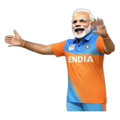 narendra modi in blue indian cricket team jersey doing cristiano ronaldo's celebration 'siuuu' sticker