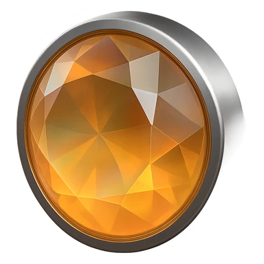 extreme close up of a round cut holographic amber charm with silver metal accent sticker