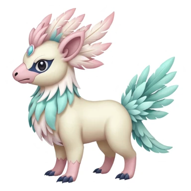 Floral feathery pastel pink beige seafoam-colored Absol-Amaura-fusion-Fakemon-animal-creature  sticker