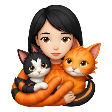 black-hair-girl snuggle with dragon lee cat sticker
