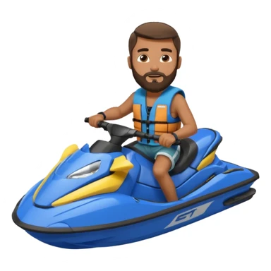 Dark tan male with beard on a blue jet ski no sunglasses sticker