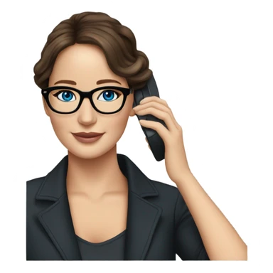 Realistic Photo of Brunette Jennifer Lawrence wearing black glasses and blue eyes talking on the phone  sticker