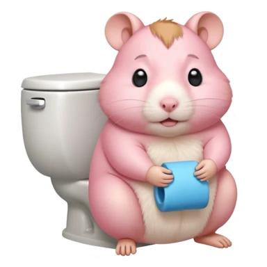 Cute chubby cartoon-style hamster sitting on toilet pooping looking as if he had an accident sticker
