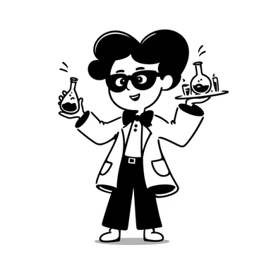hand-drawn quirky chemistry superhero with science tools sticker