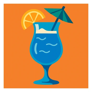 blue curaçao tropical cocktail in a hurricane glass, flat vector illustration sticker
