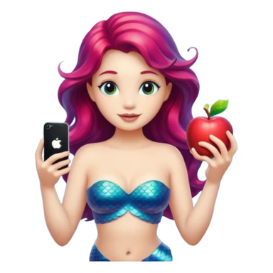 volumetric mermaid with an iPhone next to her, apple emoji style sticker