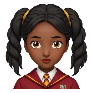 alicia spinnet in harry potter, wear hogwarts gryfindor uniform, black bun hair, black skin sticker